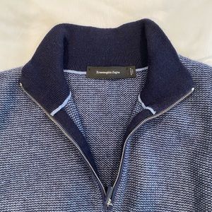 Zegna Blue Premium Cashmere Quarter Zip Sweater